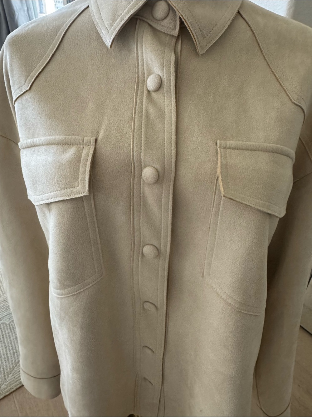 English Factory Beige Utility Shacket Jacket - Picture 3 of 3